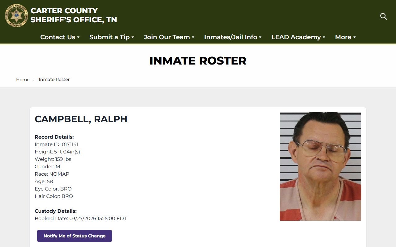 Carter County Recent Bookings inmate roster reference