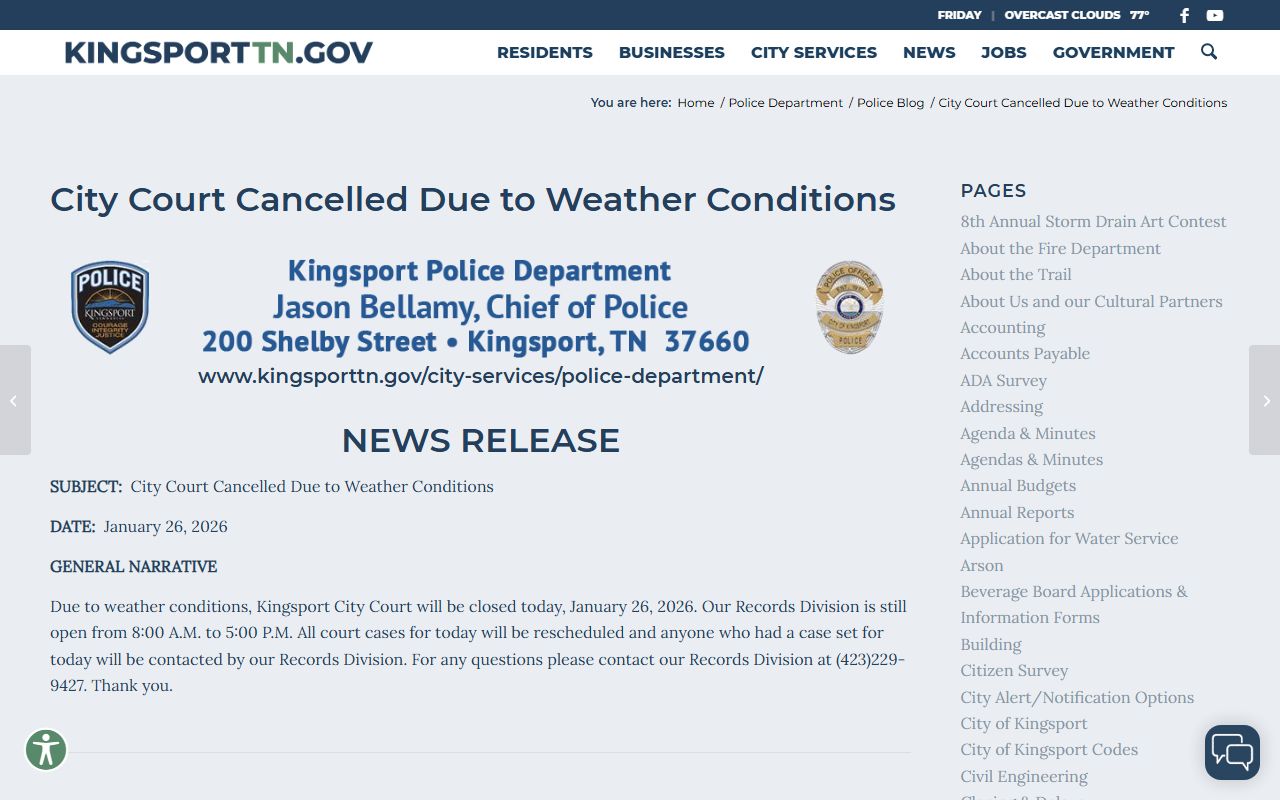 Kingsport Recent Bookings city court source