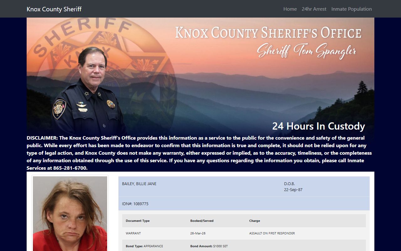 Knox County Recent Bookings inmate roster reference