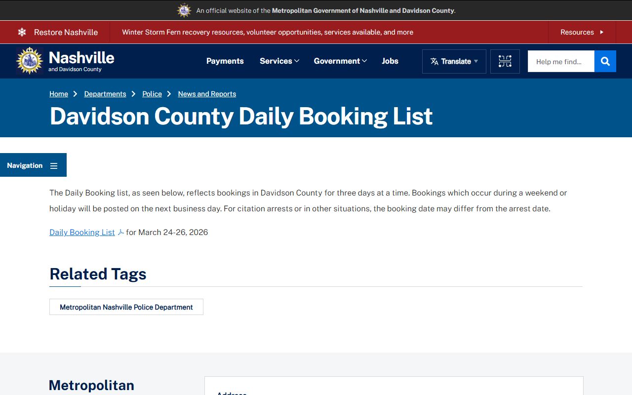 Nashville Recent Bookings Metro Nashville Police Department booking list